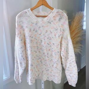 AERIE Open Back Multi Cream White Chunky Cable Knit Open-Back Sweater Size Small